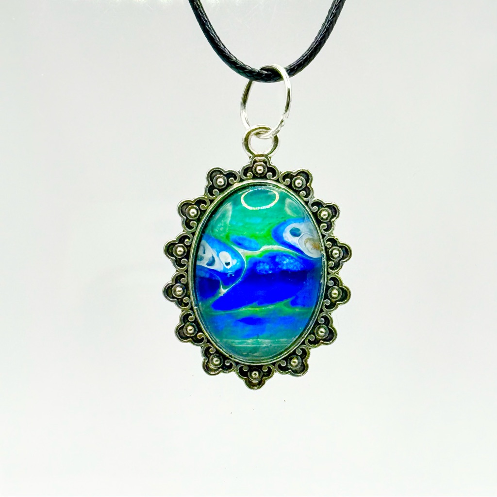 Artisan Blue And Green Oval Pendant Necklace 25$